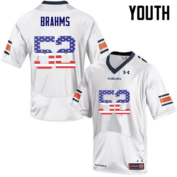 Youth #52 Nick Brahms Auburn Tigers USA Flag Fashion College Football Jerseys-White - Click Image to Close